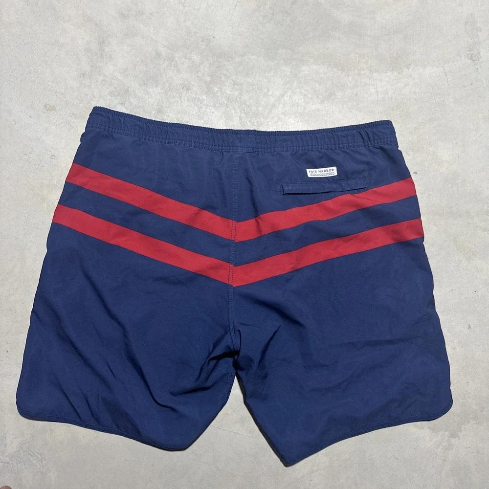 Fair Harbor The One Shorts Men's XL Red Blue Lined Drawstring Swim Trunks MARKS